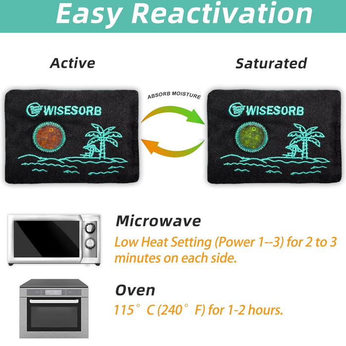 200g Black Desiccant Cloth Bags with Orange-to-Green Silica Gel - Reusable