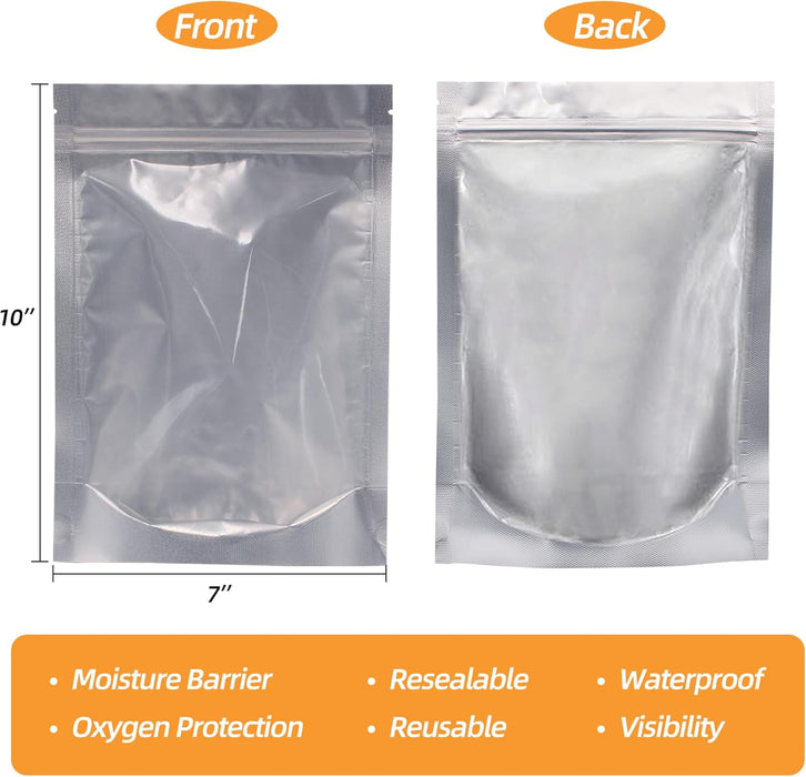7 x 10 in Food Storage Mylar Pouch – Resealable Foil Bags for Snacks, Coffee, Tea & Spices