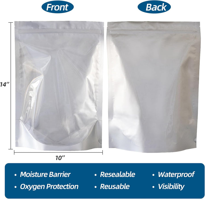 10x 14 in Resealable Mylar Foil Bags – Stand-Up Zipper Pouches for Food, Snacks & Desiccants