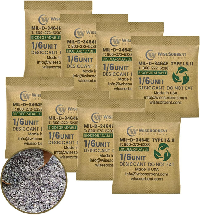 1/6U Kraft Clay Desiccants Packs for Storage, 5 Gram Bentonite Clay Desiccant Bags for Gun Safe, Military Grade Moisture Absorbers, Food Safe Silica Gel Packets Alternative