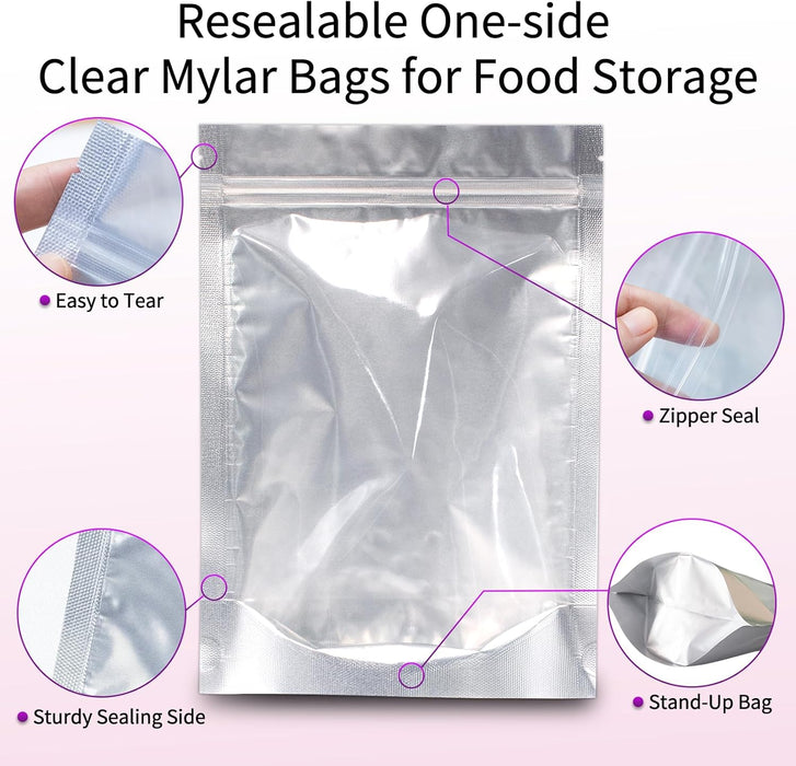 Resealable Aluminum Foil Bags Set with Oxygen Absorbers – 4 Sizes for Food, Snacks & Dry Goods