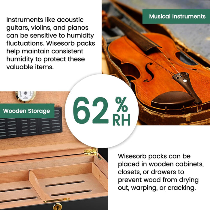 62% 67 Gram Two-Way Humidity Control Packs, Moisture Control Packets Individually Wrapped, Humidifier Packs for Storage Containers