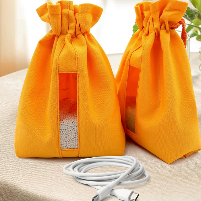 7x9 Inch Orange Drawstring Pouch with Transparent Window – for Desiccant Beads, Snacks, Seeds