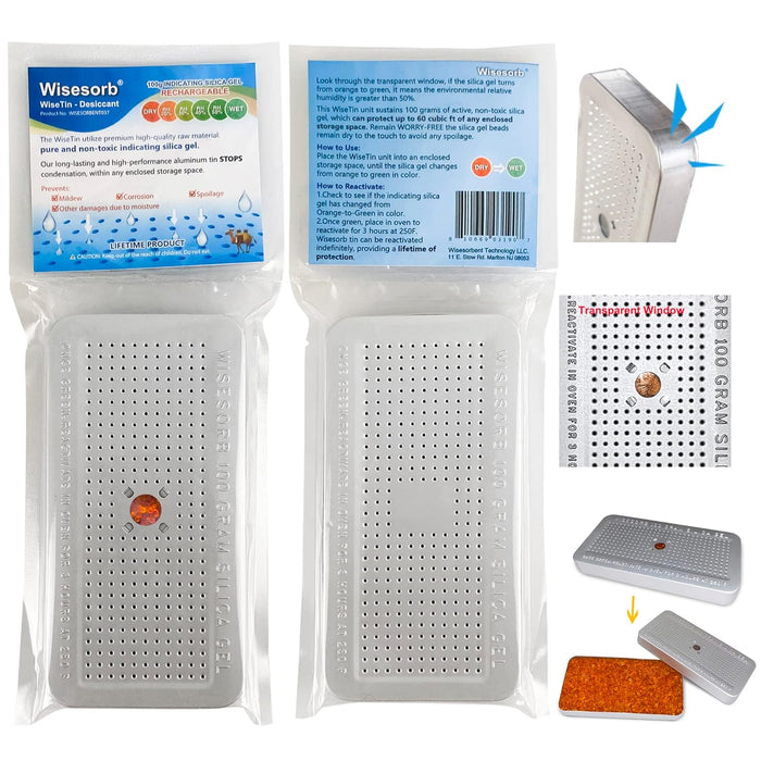 100g Reusable Indicating Silica Gel in Sealed Aluminum Box with Lid-Place inside shoes for moisture control