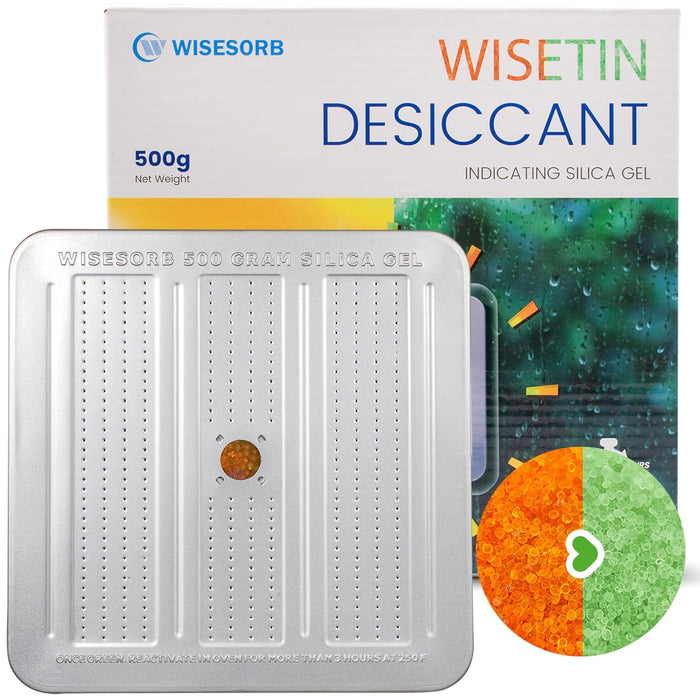 500g Reusable Orange to Green Silica Gel Desiccant – Flat Aluminum Canister | Color-Changing Moisture Absorber for Small Bulk Use
