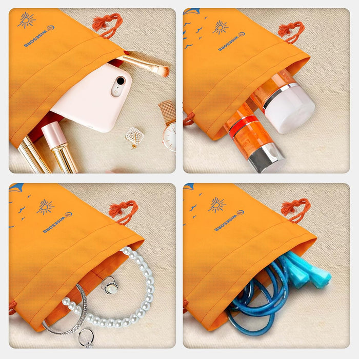 7x9 Inch Orange Drawstring Pouch with Transparent Window – for Desiccant Beads, Snacks, Seeds