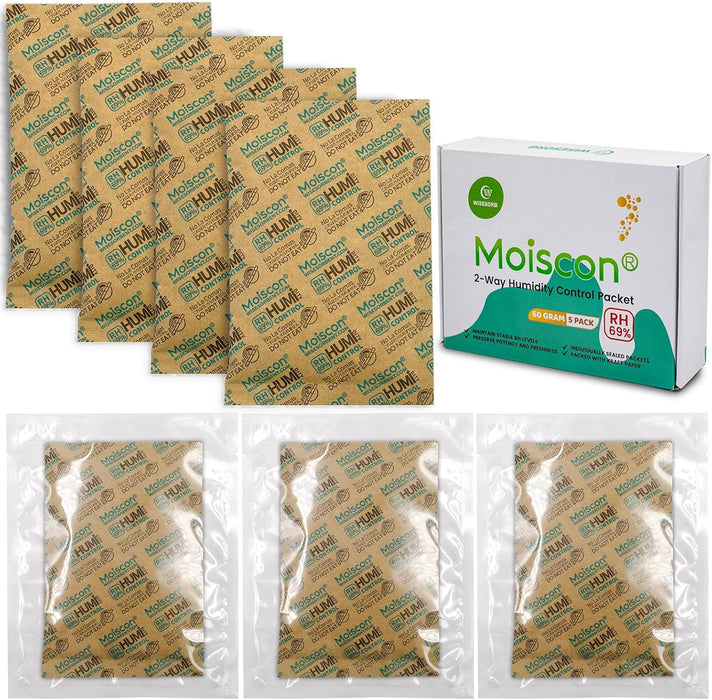 69% 60 GramTwo-Way Humidity Control Packs, Size 60 for Plastic Travel Case & Zip Lock Bags & Wood Containers, 69 Humidity Pack Humidifier Moisture Control Packets Individually Wrapped