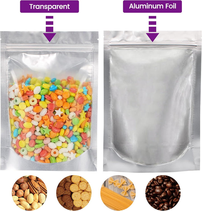 Resealable Aluminum Foil Bags Set with Oxygen Absorbers – 4 Sizes for Food, Snacks & Dry Goods