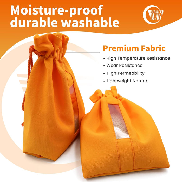 7x9 Inch Orange Drawstring Pouch with Transparent Window – for Desiccant Beads, Snacks, Seeds