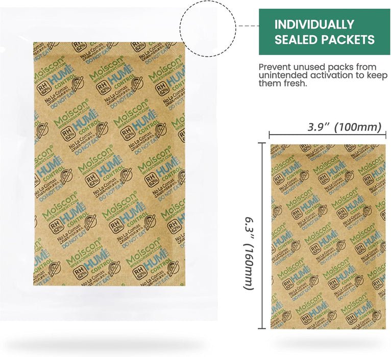 62% 67 Gram Two-Way Humidity Control Packs, Moisture Control Packets Individually Wrapped, Humidifier Packs for Storage Containers