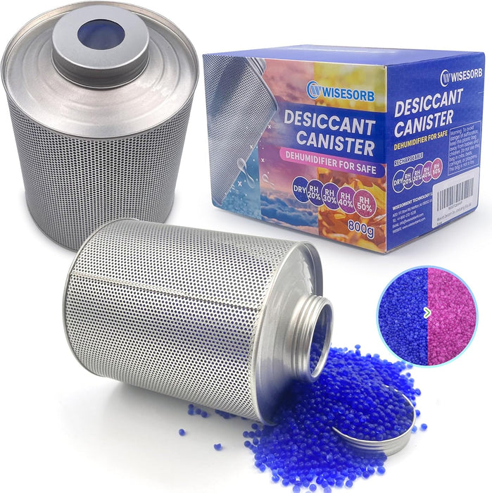 800g Iron Can Silica Gel Desiccant with Moisture Indicator (Blue to Pink) – Reactivable