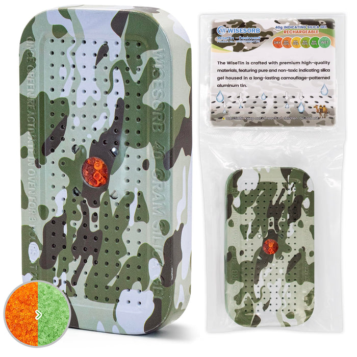 40g Rechargeable Silica Gel in Camouflage Sealed Aluminum Box with Lid-silica gel dehumidifier