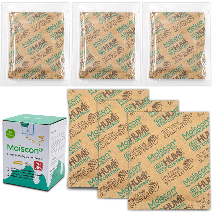 69% 8 Gram Two-Way Humidity Control Packs for Storing 1 oz, Size 8 for Travel Case Resealable Bags, Humidity Pack Moisture Control Packets Individually Wrapped