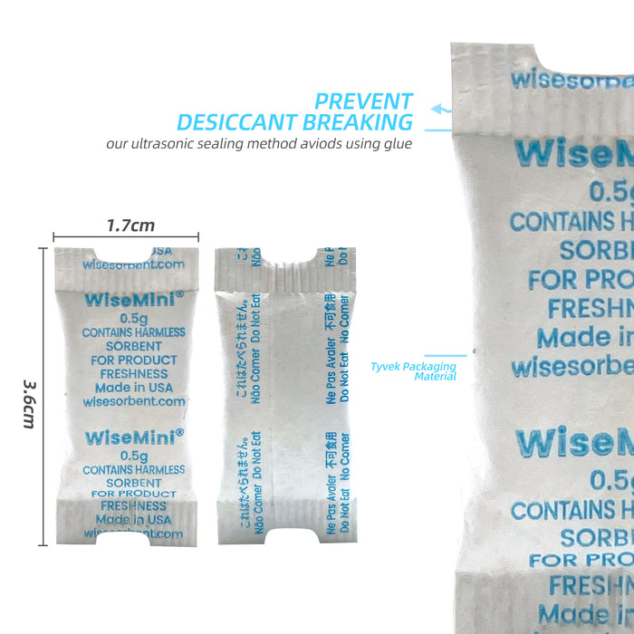 0.5 Gram WiseMini Fin Seal  Hole Cut Silica Gel Desiccant Strip