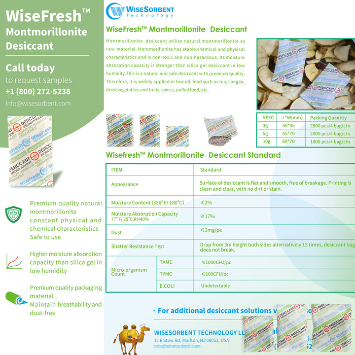 3g Food Safe Clay Desiccant Packs – Eco-Friendly Non-Woven Paper Desiccant Packets