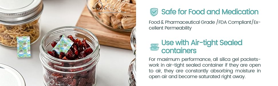 1 Gram Food Safe Desiccant Packs, Silica Gel Packets, Indicating Desiccant Moisture Absorbers for Food Storage