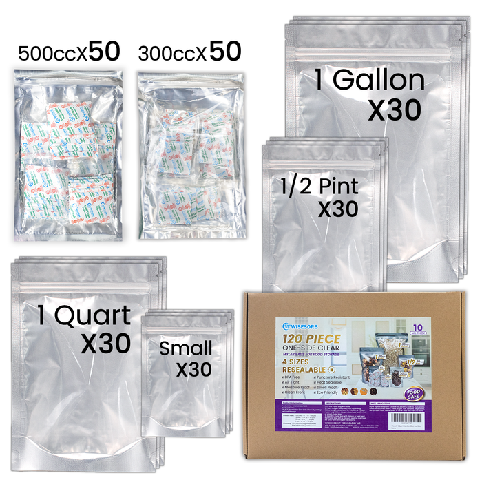 120pcs Mylar Bags for Food Storage with Oxygen Absorbers