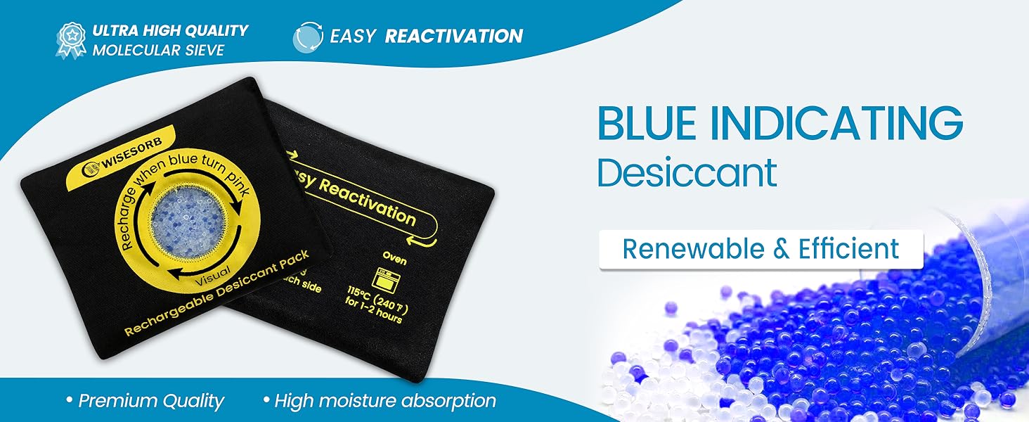 100g Reusable Silica Gel Desiccant Packs, Rechargeable Dehumidifier Moisture Absorbers with Color Indicator for Bins, Gun Safes, Suitcases, 3D Printing Filaments, Electronics