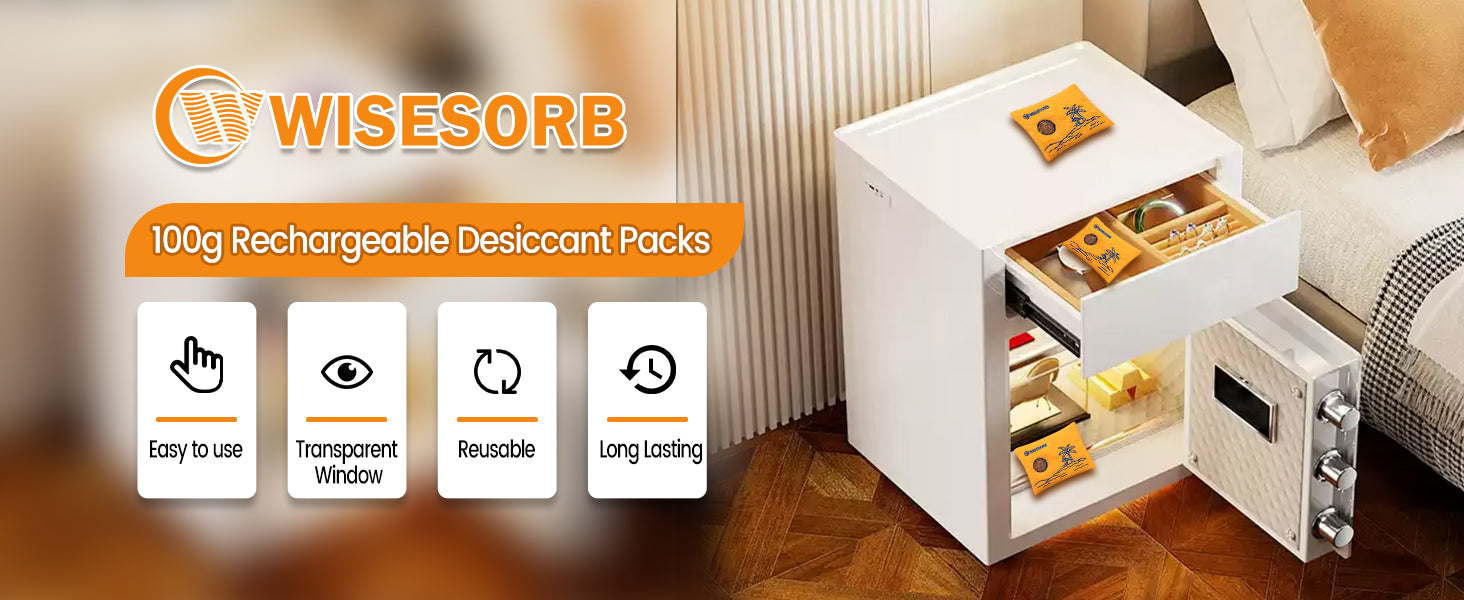 100g Packs Rechargeable Desiccant Packs, Orange Indicating Silica Gel Packets, Moisture Absorber for Storage, Seeds, 3D Filaments, Electronics, Safes, Luggage - Reusable Dehumidifier Bags