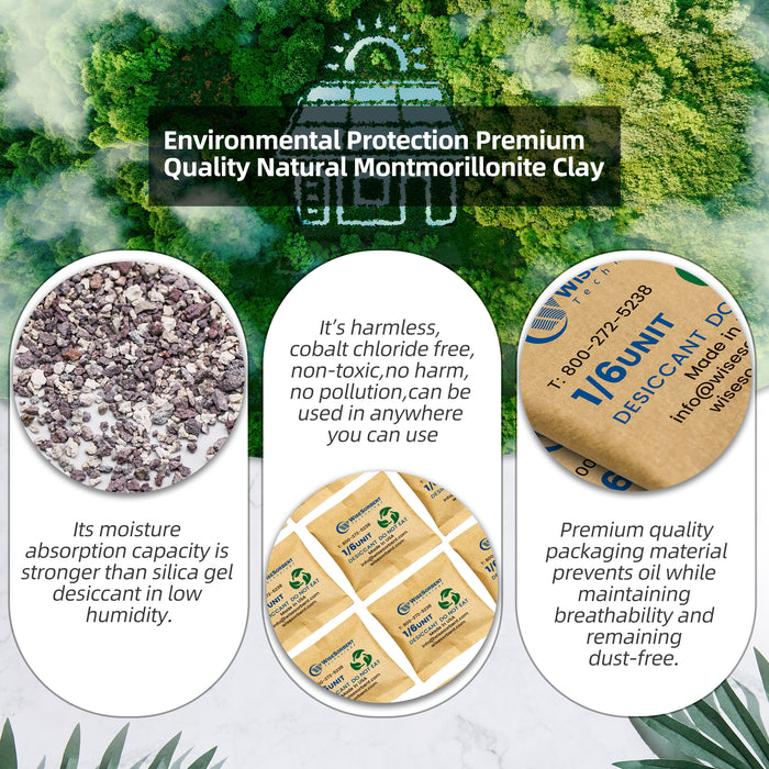 Wisesorb 1/6U Kraft Clay Desiccants Packs for Storage, 5 Gram Bentonite Clay Desiccant Bags for Gun Safe, Moisture Absorbers