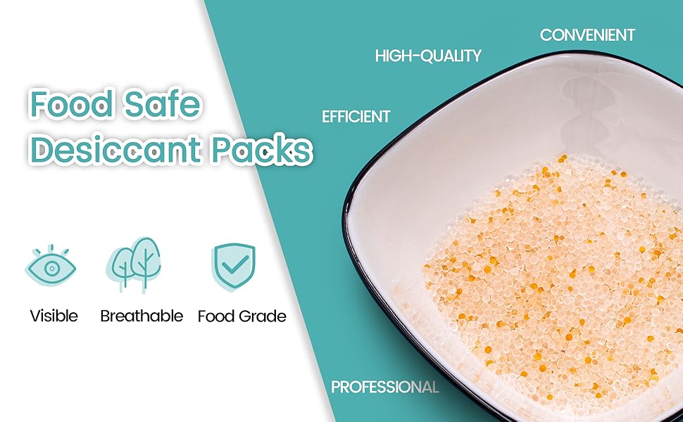 1 Gram Food Safe Desiccant Packs, Silica Gel Packets, Indicating Desiccant Moisture Absorbers for Food Storage