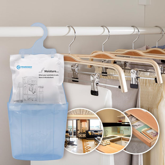 Pack of 4 (7 oz. ea.) Moisture Absorber Hanging Bags, Tyvek Paper Moisture Absorber Packets with Plastic Case & Hook