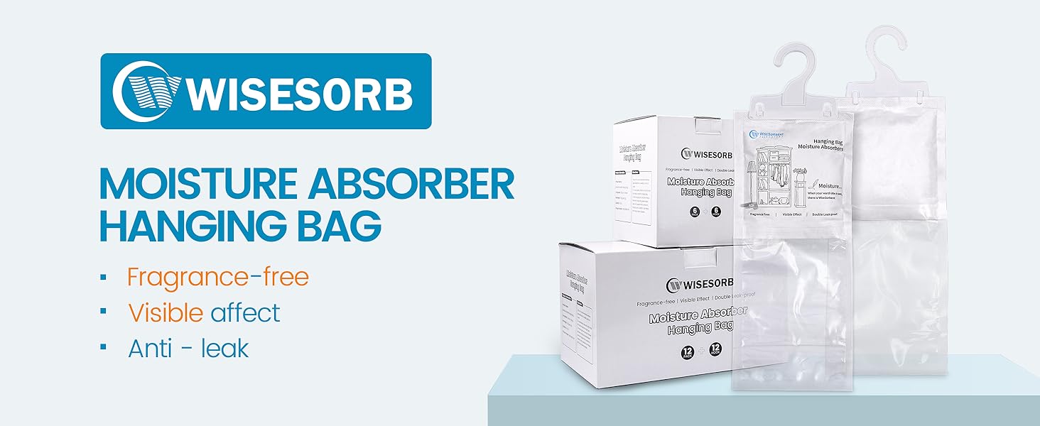 Moisture Absorber Hanging Bags 7 oz Fragrance-Free Dehumidifier for Closet, Bathroom, Bedroom – Double Leak-Proof Design & Dual-Sided Absorption