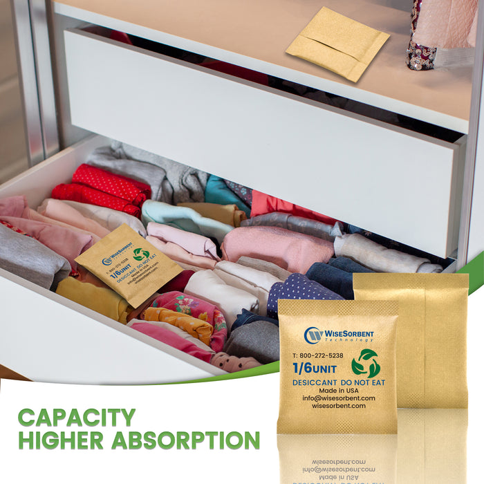Wisesorb 1/6U Kraft Clay Desiccants Packs for Storage, 5 Gram Bentonite Clay Desiccant Bags for Gun Safe, Moisture Absorbers