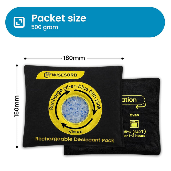 500g Reusable Silica Gel Desiccant Packs, Rechargeable Dehumidifier Moisture Absorbers with Color Indicator for Storage, Gun Safes, Suitcases, 3D Printing Filaments, Electronics