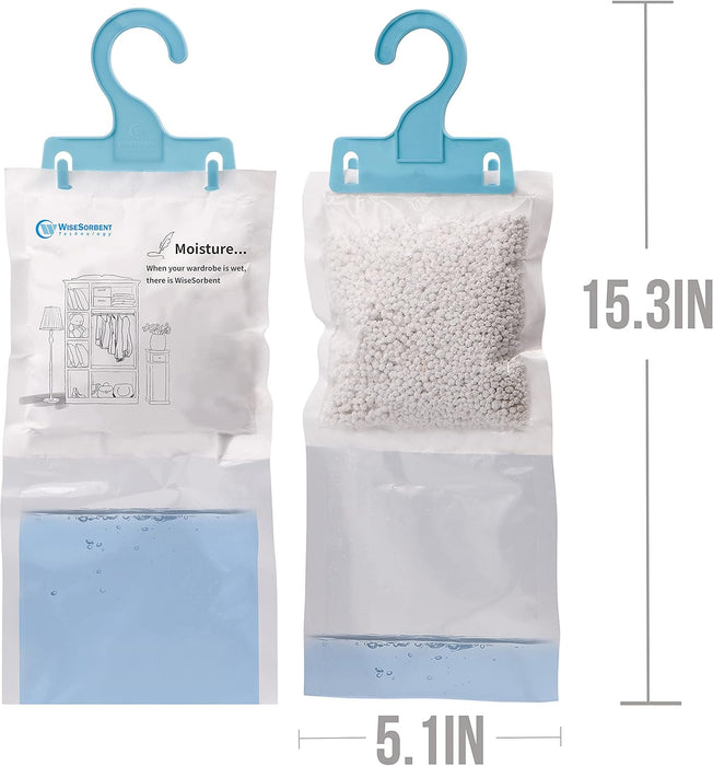 Pack of 4 (7 oz. ea.) Moisture Absorber Hanging Bags, Tyvek Paper Moisture Absorber Packets with Plastic Case & Hook
