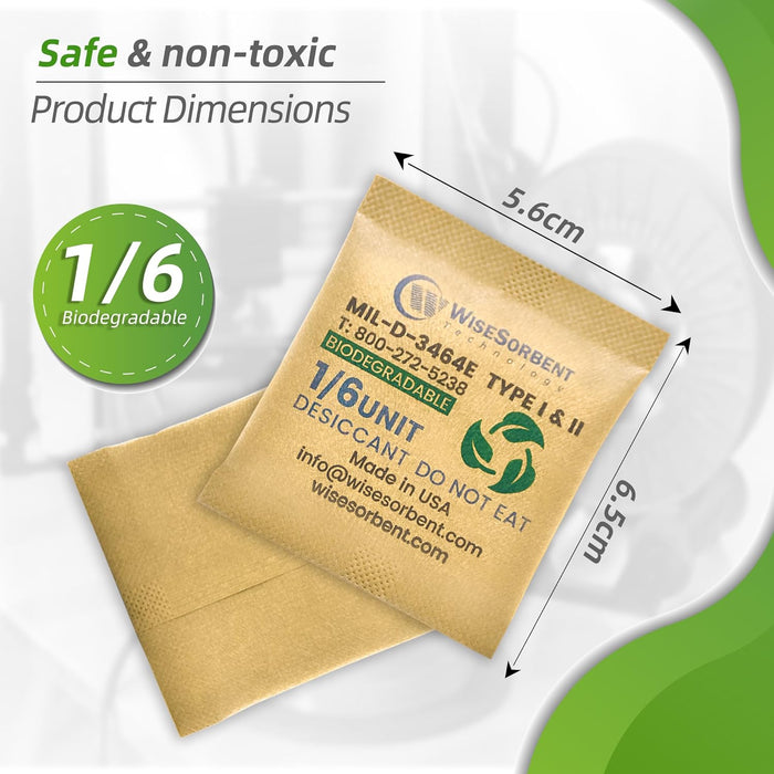 1/6U Kraft Clay Desiccants Packs for Storage, 5 Gram Bentonite Clay Desiccant Bags for Gun Safe, Military Grade Moisture Absorbers, Food Safe Silica Gel Packets Alternative