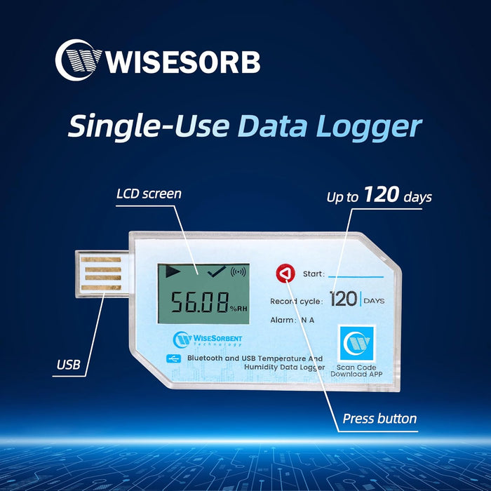 USB Data Logger with LCD, Bluetooth & App Temperature Humidity Recorder with PDF Report - Water Resistant Temperature and Humidity Monitor for RV, Basement, Fridge & More