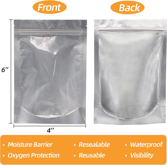 4"x 6" Mylar Bags For Food Storage, Mylar Bags With Window, Freeze Dried Candy Bags, Reusable Storage Bags For Food, Mylar Food Storage Bags for Long Term Food Storage
