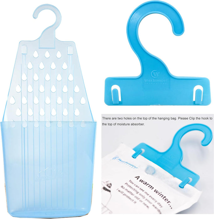Pack of 4 (7 oz. ea.) Moisture Absorber Hanging Bags, Tyvek Paper Moisture Absorber Packets with Plastic Case & Hook