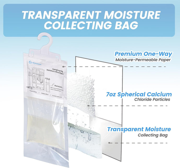 Moisture Absorber Hanging Bags 7 oz Fragrance-Free Dehumidifier for Closet, Bathroom, Bedroom – Double Leak-Proof Design & Dual-Sided Absorption