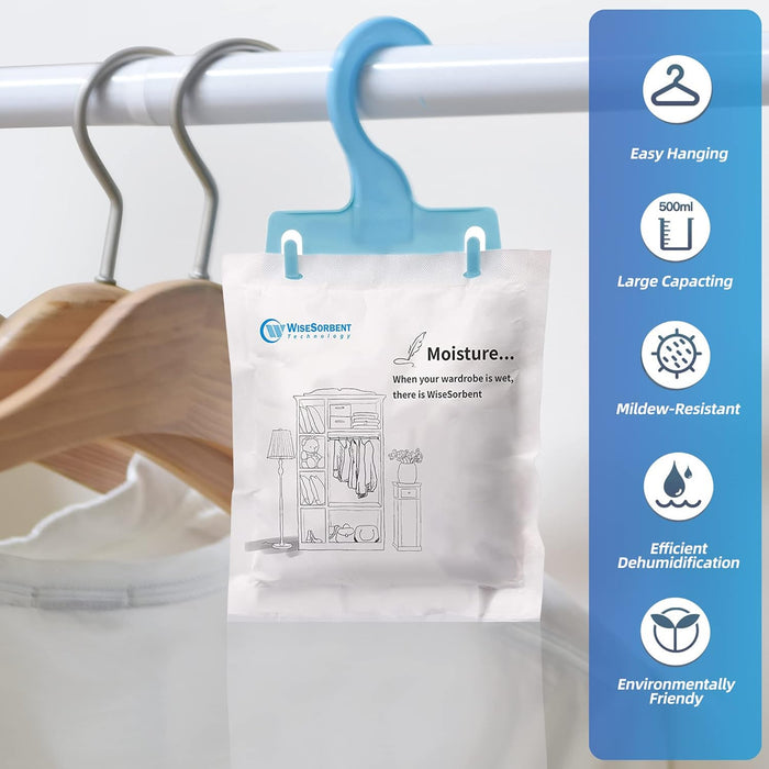 Pack of 4 (7 oz. ea.) Moisture Absorber Hanging Bags, Tyvek Paper Moisture Absorber Packets with Plastic Case & Hook