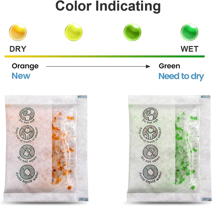10g Desiccant Packs, Indicating Silica Gel Packets, Rechargeable Desiccants Moisture Absorbering Packs for Storage