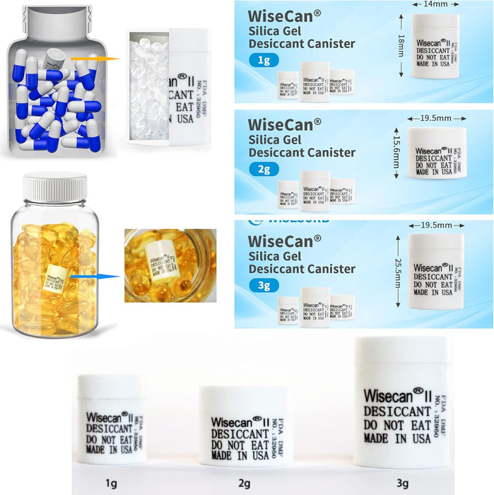 3 Gram Silica Gel Canister, Desiccant Canister, Silica Gel Capsules, Desiccant Capsules, Moisture Absorbers for Food Storage, Food Safe Dehumidifiers Wisecan