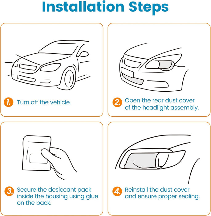 Headlight Desiccant Packs 10g - Anti-Fog Moisture Absorbers for Car Headlamps