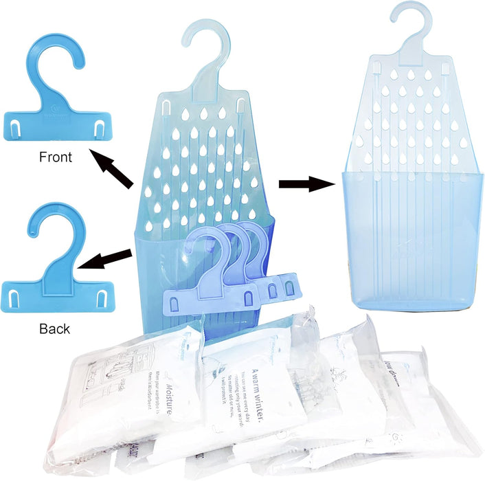 Pack of 4 (7 oz. ea.) Moisture Absorber Hanging Bags, Tyvek Paper Moisture Absorber Packets with Plastic Case & Hook