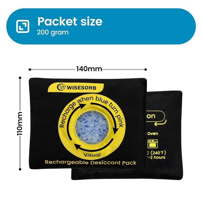200g Reusable Silica Gel Desiccant Packs, Rechargeable Dehumidifier Moisture Absorbers with Color Indicator for Storage, Gun Safes, Suitcases, 3D Printing Filaments, Electronics