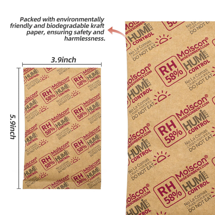 Wisesorb 67g 58% RH 2-Way Humidity Control Packs for Storing 1 lb, Size 67g for Small Storage Containers Resealable Bags, Hydration Packets Moisture Control Packets Individually Wrapped