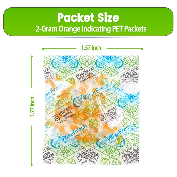 2 Gram Food Safe Desiccant Packs, Silica Gel Packets, Orange to Green Indicating- Moisture Absorbers for Storage