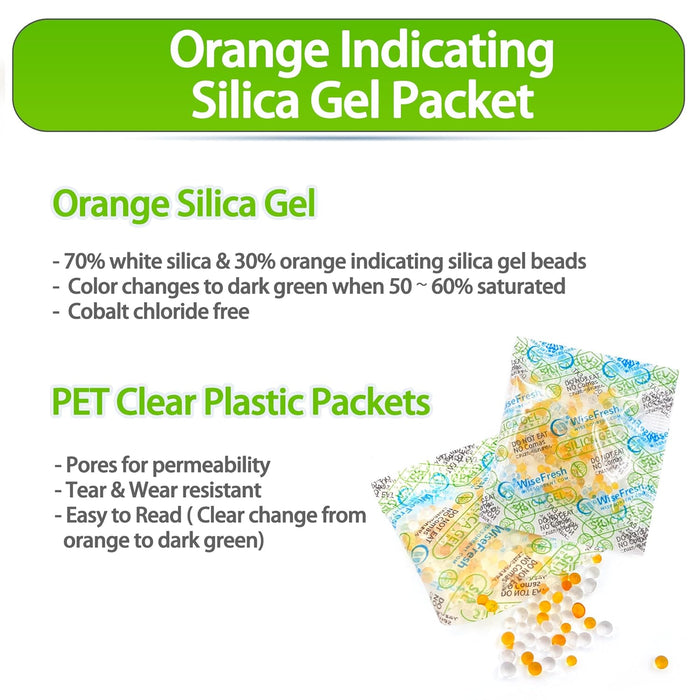 2 Gram Food Safe Desiccant Packs, Silica Gel Packets, Orange to Green Indicating- Moisture Absorbers for Storage