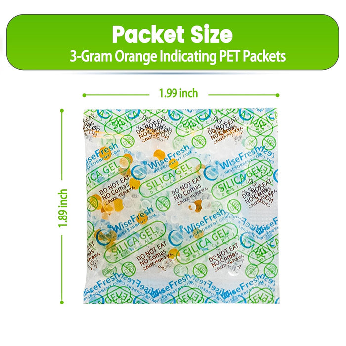 3 Gram Food Safe Desiccant Packs, Silica Gel Packets, Orange to Green Indicating- Moisture Absorbers for Storage