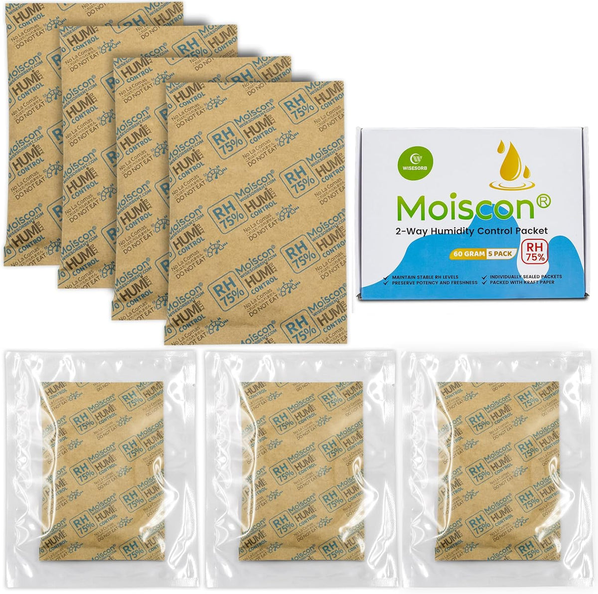 Humidity Control Paper Pack Wisesorb 75% RH 2-Way Humidity Control – 60g Humidifier Packs ...