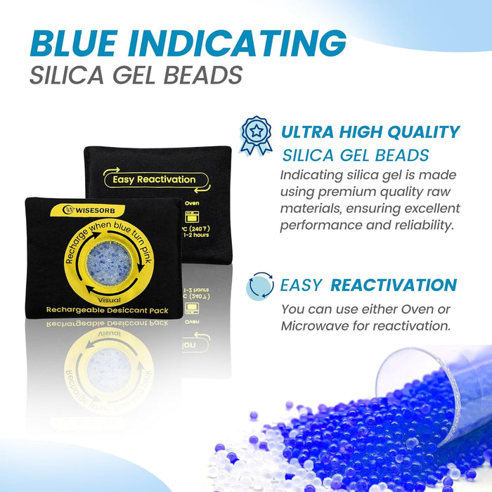100g Reusable Silica Gel Desiccant Packs, Rechargeable Dehumidifier Moisture Absorbers with Color Indicator for Bins, Gun Safes, Suitcases, 3D Printing Filaments, Electronics