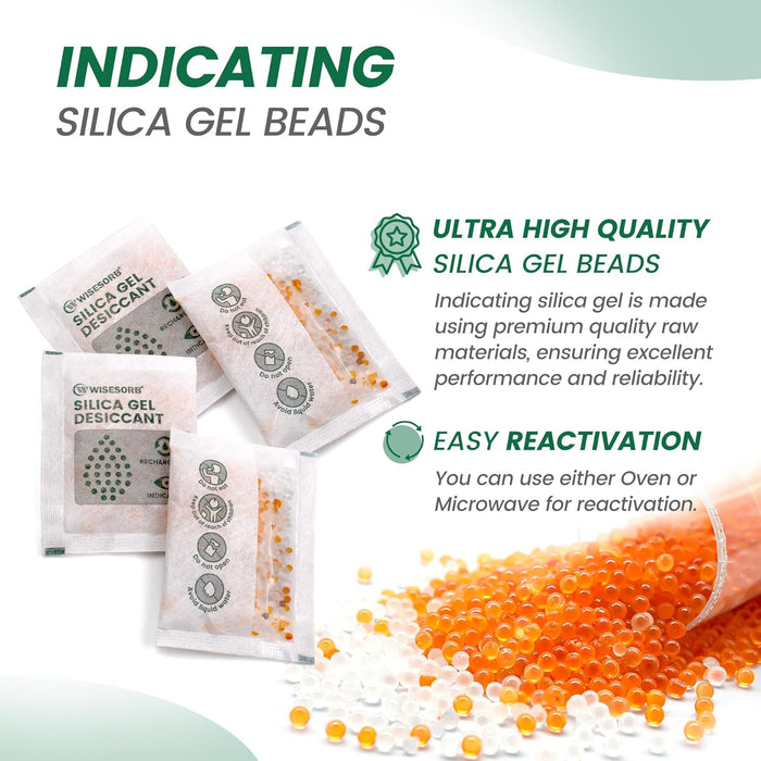 10g Desiccant Packs, Indicating Silica Gel Packets, Rechargeable Desiccants Moisture Absorbering Packs for Storage