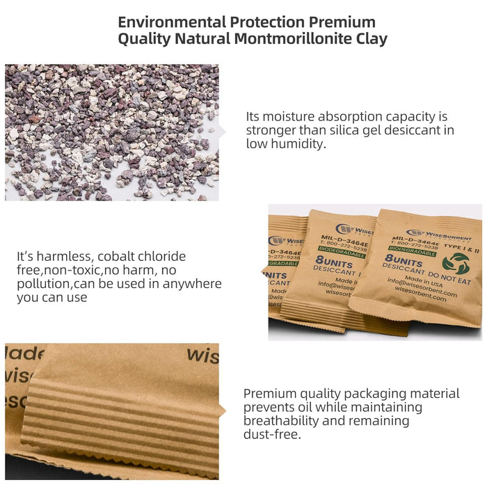 8U Kraft Clay Desiccants Packs for Safe, 264 Gram Dehumidifier for Gun Safe, Military Grade Moisture Absorbers