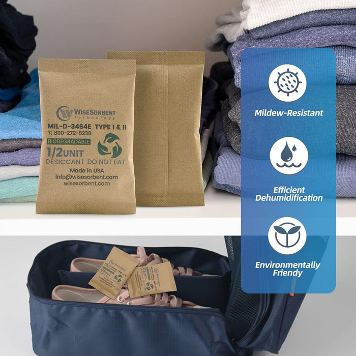 1/2U Kraft Clay Desiccants Packs for Safe, 17 Gram Dehumidifier for Gun Safe, Military Grade Moisture Absorbers